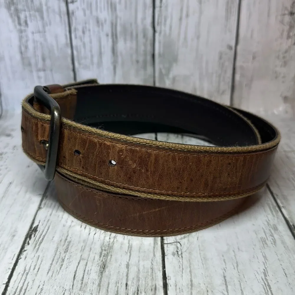 Men's‎ BILL ADLER Belt Brown Leather Canvas Trim  Size 40